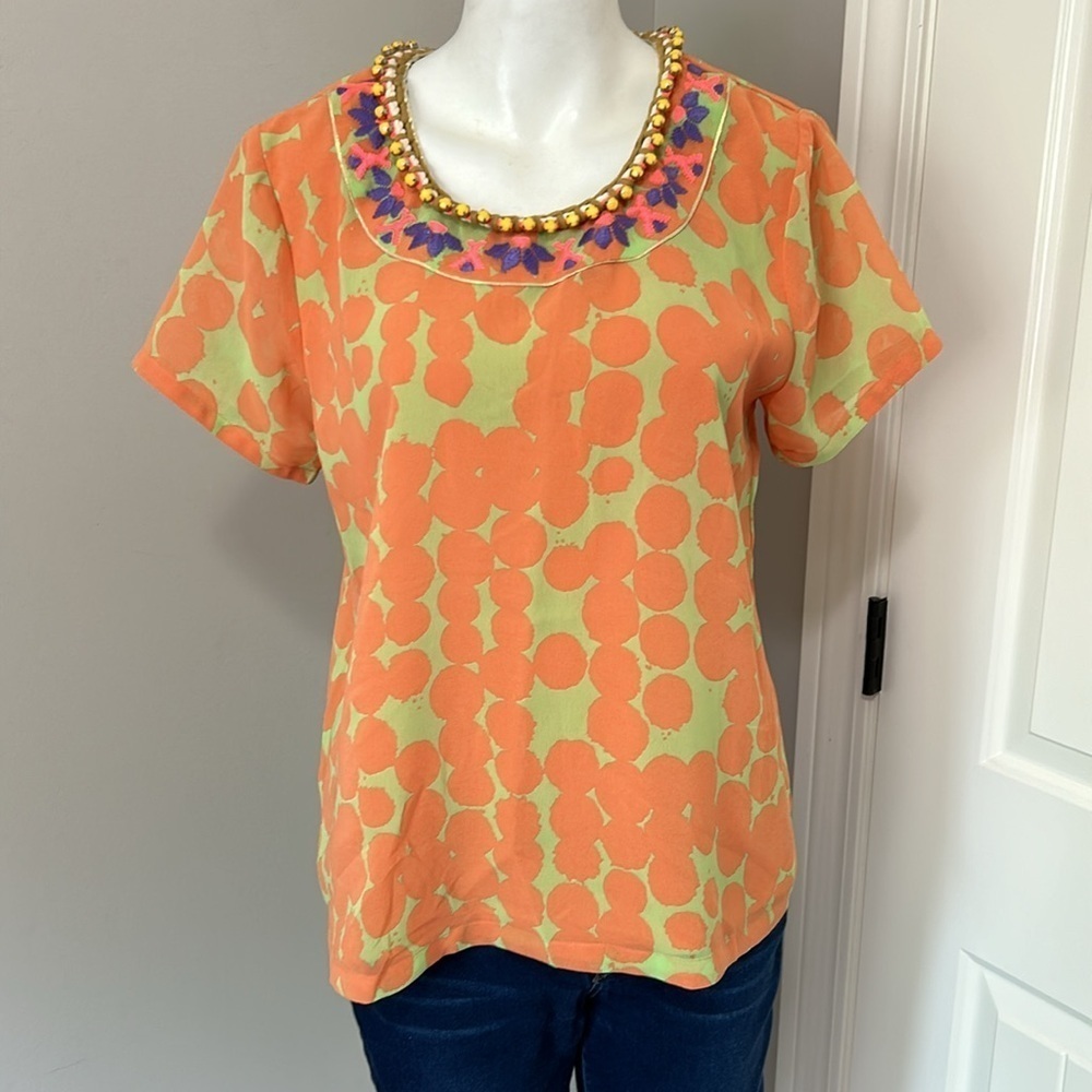 Anthropologie Vineet Bahl Kesari Top Jewel Embellished Collar Pullover Orange M